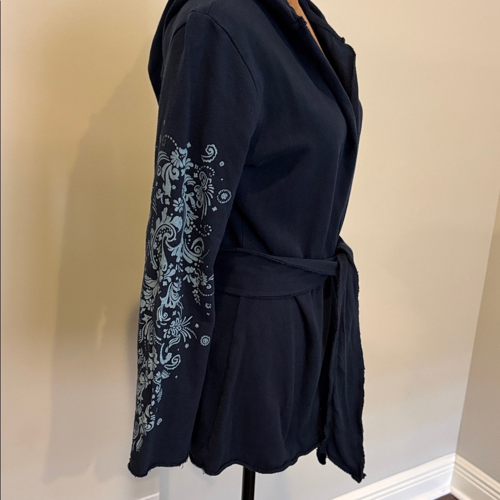 Navy Cotton Wrap Sweater Embroidered Garment - S - Picture 3 of 8